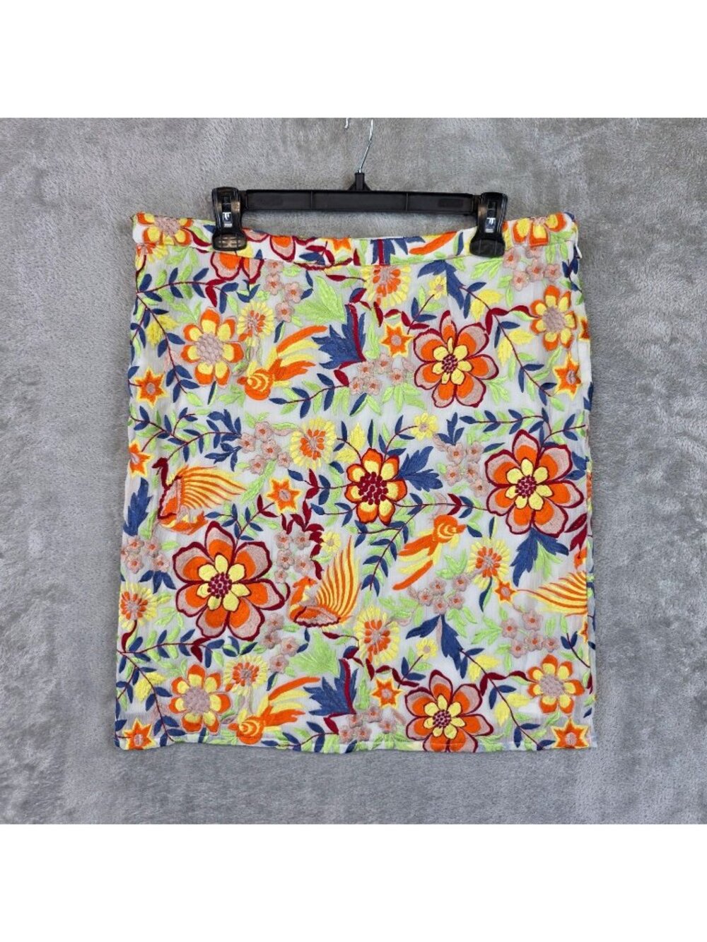 Baraschi Skirt Womens 12 Multicolor Floral Embroidered Chiffon Pencil Lined